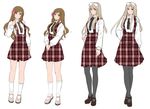  axis_powers_hetalia belarus_(hetalia) blonde_hair brown_hair dress flower hair_flower hair_ornament hair_ribbon himaruya_hidekazu hungary_(hetalia) legs long_hair mary_janes multiple_girls necktie official_art pantyhose pinafore_dress ribbon school_uniform shoes socks white_legwear 