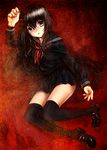  black_hair full_body katahira_masashi long_hair nail_polish original red_nails school_uniform solo thighhighs 