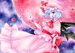  6kusa bad_id bad_pixiv_id bat_wings blue_hair hat petals red_eyes remilia_scarlet short_hair solo touhou traditional_media wings 