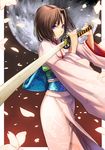  bad_id bad_pixiv_id brown_hair cherry_blossoms japanese_clothes kara_no_kyoukai katana kimono npa_(sirokurokuma) petals ryougi_shiki short_hair solo sword weapon 