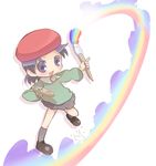  adeleine art_brush beret black_hair hat k-nattoh kirby_(series) paintbrush palette purple_eyes rainbow short_hair skirt smile socks solo 