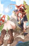  boots copyright_request day gloves ponytail red_hair shilin sky sun 