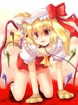 all_fours animal_ears blonde_hair collar dacho dog_tail flandre_scarlet gloves hat kemonomimi_mode leash paw_gloves paws ponytail red_eyes short_hair side_ponytail solo tail touhou wings 