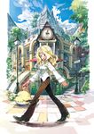  annie_berton architecture bird blonde_hair building clock cloud day english fisheye highres lamppost matsuda_(matsukichi) mixed_media nib_pen_(medium) original scenery solo stairs tori_(matsuda_(matsukichi)) town traditional_media walking 