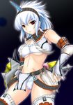  :p bandeau belt breasts cleavage elbow_gloves gloves hairband horn kirin_(armor) kizuki_aruchu large_breasts midriff monster_hunter panties red_eyes solo strapless thighhighs toned tongue tongue_out tubetop underboob underwear white_hair 