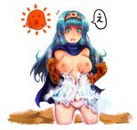  blue_eyes blue_hair blush breasts cape circlet dissolving_clothes dragon_quest dragon_quest_iii elbow_gloves flowing_dress gloves large_breasts long_hair nipples non-web_source open_mouth panties sage_(dq3) surprised underwear wardrobe_malfunction water wet wet_clothes wet_panties 