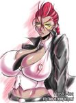  bash-inc belt between_breasts braid breasts capcom cleavage crimson_viper dark_skin earrings erect_nipples huge_breasts jacket jewelry leather lipstick makeup midriff muscle necktie open_clothes open_shirt pixiv_thumbnail red_hair resized shirt street_fighter street_fighter_iv sunglasses 
