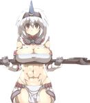  abs breast_lift breasts gloves hairband horn huge_breasts kirin_(armor) loincloth monster_hunter muscle red_eyes solo tokyo_(great_akuta) white_hair 