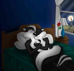  anthro bed breasts cat chest_tuft couple drevil duo embracing feline female flower fur looney_tunes lying male mammal moon nude penelope_pussycat pep&#233;_le_pew pepe_le_pew romantic rose skunk sleeping tail_censorship tuft warner_brothers 