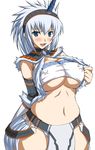 akino_hamo blue_eyes breasts covered_nipples curvy hairband kirin_(armor) large_breasts monster_hunter navel solo underboob wide_hips 