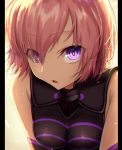  absurdres armor bare_shoulders commentary_request eyebrows_visible_through_hair eyes_visible_through_hair face fate/grand_order fate_(series) highres huge_filesize lavender_hair looking_at_viewer mash_kyrielight open_mouth pink_hair purple_eyes short_hair solo sou_skate714 