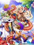  1girl aqua_eyes blonde_hair blue_nails blush breasts cleavage closed_mouth company_name copyright_request dark_skin eyebrows_visible_through_hair flower gyaru hair_flower hair_ornament iroyopon large_breasts long_hair looking_at_viewer navel smile solo underboob very_long_hair 