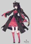  1girl ahoge banette blush braid double_bun eyebrows_visible_through_hair full_body gloves hair_ornament highres kneehighs long_hair long_sleeves looking_away merlusa open_mouth personification pink_hair pokemon red_gloves red_legwear smile solo very_long_hair x_hair_ornament 