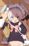  1girl animal_hood artist_name bag blue_eyes blush bow bowtie bread bunny_hood cellphone close-up commentary_request eyebrows_visible_through_hair food from_above groin hair_over_shoulder handbag homu_(honkai_impact) honkai_(series) honkai_impact_3rd hood long_sleeves looking_at_viewer looking_up low_ponytail lying navel on_back on_floor open_mouth panties panties_removed paper_bag phone pov ribbed_sweater shade sidelocks signature silver_hair smartphone solo_focus surprised sweater taw_(993004677) theresa_apocalypse turtleneck turtleneck_sweater underwear wide-eyed wooden_floor 