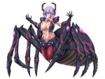  1girl arachne bangs breasts carapace claws cleavage collarbone evil_grin evil_smile extra_legs eyebrows_visible_through_hair facial_tattoo full_body gauntlets grin groin hair_between_eyes highres horns huge_breasts ikameshi_(nega96396) insect_girl kouyoku_senki_exs-tia lavender_hair looking_at_viewer lusterise magical_girl monster_girl multiple_legs navel purple_eyes sharp_teeth short_hair shoulder_armor sidelocks simple_background smile solo spider_girl spider_legs stomach tachi-e tattoo teeth toned w_arms white_background 