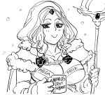  bb_(baalbuddy) cloak closed_mouth clothes_writing coffee_mug crystal_maiden cup defense_of_the_ancients dota_2 forehead_jewel greyscale highres holding holding_cup holding_staff hood hood_up hooded_cloak long_hair looking_at_viewer mega_milk monochrome mug mug_writing simple_background smile staff upper_body white_background 