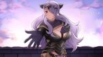  1girl armor breasts camilla_(fire_emblem) commission crown curvy fire_emblem fire_emblem_fates hair_over_one_eye highres large_breasts long_hair one_eye_covered purple_hair red_eyes solo traveler_san twitter_username very_long_hair 