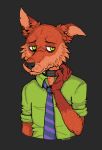  2019 anthro black_background brown_body brown_fur canid canine cheek_tuft clothing collar disney facial_tuft fox fur gloves_(marking) green_eyes hi_res male mammal markings necktie nick_wilde notched_ear red_fox shirt shock_collar simple_background smile606 solo topwear tuft zistopia zootopia 