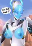  2020 android big_breasts blizzard_entertainment blue_body blue_eyes blue_skin blush breasts echo_(overwatch) female hi_res hologram humanoid machine nipples not_furry overwatch robot solo video_games white_body white_skin xkit69 