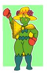  absurd_res anthro borodin boxing_gloves clothed clothing digimon digimon_(species) elemental_creature featureless_crotch featureless_feet female flora_fauna fusion green_body hand_on_hip handwear hat headgear headwear hi_res maractus nintendo partially_clothed plant pok&eacute;mon pok&eacute;mon_(species) raised_arm simple_background smile smirk solo solo_focus thick_thighs togemon video_games yellow_eyes yellow_sclera 