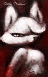  angry anthro blood bodily_fluids canid canine female fur hasukii_mikami hi_res kemono_priestess looking_at_viewer mammal portrait red_background simple_background solo white_body white_eyes white_fur 