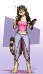  2020 4_toes 5_fingers absurd_res anthro barefoot brown_hair cheetah clothed clothing digital_media_(artwork) felid feline female fingers hair hi_res mammal midriff mykegreywolf navel solo standing toes 