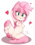  &lt;3 5_toes absurd_res amy_rose anthro blush breasts eulipotyphlan feet female genitals green_eyes hair hedgehog hi_res looking_at_viewer mammal mirrorreach navel nipples nude pink_body pink_hair pussy simple_background solo sonic_the_hedgehog_(series) toes white_background 