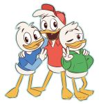  anatid anseriform avian bird clothing dewey_duck disney duck ducktales ducktales-uwu ducktales_(2017) hat headgear headwear hoodie huey_duck louie_duck one_eye_closed peace_sign_(disambiguation) shirt smile t-shirt tongue topwear wink 