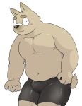  2020 anthro belly bottomwear brown_body brown_fur bulge canid canine canis clothing cute_fangs domestic_dog fangs fur hi_res humanoid_hands kemono male mammal navel och5 shorts simple_background slightly_chubby solo white_background 