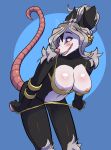  anthro armband big_breasts breasts clothing curvy_figure d-wop didelphid female grey_hair hair hi_res mammal marsupial multicolored_body pinup pose rovueri solo two_tone_body undressing virginia_opossum voluptuous 