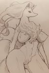  2020 anthro big_breasts breasts canid canine curemitsuba female fur genitals half-closed_eyes hi_res looking_at_viewer mammal monochrome multi_tail narrowed_eyes ninetales nintendo nude pok&eacute;mon pok&eacute;mon_(species) pussy simple_background sketch solo thick_thighs traditional_media_(artwork) video_games 
