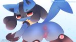  2020 anthro anus ass_up butt butt_focus female genitals looking_at_viewer looking_back lucario nintendo pok&eacute;mon pok&eacute;mon_(species) pose pussy solo stitcheddolls surprise video_games 