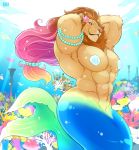  ! 2019 abs anthozoan anthro blush clothed clothing cnidarian coral coral_reef diving duo embarrassed felid giraffe_(artist) girly hair hi_res lion lion-san long_hair looking_at_viewer male mammal mane mane_hair marine merfolk muscular muscular_male nude pantherine pecs pink_hair signature snorkel solo_focus speedo swimming swimwear tiger underwater water 