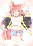  &lt;3 2019 absurd_res animal_humanoid belt blue_eyes bottomwear canid canid_humanoid canine canine_humanoid clothing female fox_humanoid hair hi_res humanoid jacket mammal mammal_humanoid minato_yuu one_eye_closed red_hair shirt shorts solo topwear 