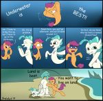  2018 avian beach comic detailed_background english_text european_mythology female fish friendship_is_magic greek_mythology hi_res hippogriff male marine my_little_pony mythological_avian mythology outside sand scootaloo_(mlp) sea seahorse seaside strebiskunk syngnathid syngnathiform terramar_(mlp) text underwater water 