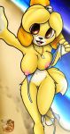  absurd_res animal_crossing anthro beach bikini breasts brown_eyes canid canine canis cjweasle clothing domestic_dog female fur genitals hair hi_res isabelle_(animal_crossing) looking_at_viewer mammal nintendo nipples open_mouth pussy seaside shih_tzu smile solo swimwear teeth tongue toy_dog undressed undressing video_games yellow_body yellow_fur 
