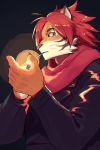  5_fingers anthro cigarette claws clothed clothing felid fingers fur hair jacket male mammal nomad_(tas) orange_body orange_fur pantherine red_eyes red_hair scarf solo tiger tokyo_afterschool_summoners topwear video_games whiskers white_body white_fur yow 