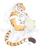  2020 anthro blush closed_(disambiguation) clothed clothing crossdressing dress felid giraffe_(artist) hi_res invalid_tag male mammal pantherine signature solo tiger wedding_dress 