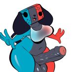  2020 animate_inanimate breasts butt canid genitals gynomorph hi_res intersex isolatedartest looking_at_viewer mammal nintendo nintendo_switch nude open_mouth penis short_stack simple_background switch_dog thick_thighs video_games white_background wide_hips 