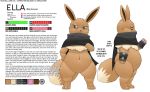  2020 3_fingers 3_toes ambiguous_gender anthro barefoot belly biped black_eyes black_nose black_text bottomless brown_body brown_fur cheek_tuft chest_tuft clothed clothing color_swatch digital_drawing_(artwork) digital_media_(artwork) digitigrade dipstick_tail eevee ella_(dracovore) english_text facial_tuft fan_character fidchellvore fingers front_view fur grey_sclera looking_down model_sheet multicolored_tail multiple_poses navel nintendo paws pok&eacute;mon pok&eacute;mon_(species) pose scarf side_view simple_background slightly_chubby solo standing text toes tuft video_games watermark white_background 