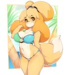  absurd_res animal_crossing anthro bikini breasts canid canine canis clothing domestic_dog female hi_res isabelle_(animal_crossing) looking_at_viewer mammal navel nintendo shih_tzu slugbox solo swimwear toy_dog video_games 
