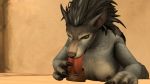  3d_(artwork) anthro bad_dragon blizzard_entertainment blue_eyes breasts canid deep_throat digital_media_(artwork) dildo female fur hair hi_res mammal nipples nude oral perrysfm sex_toy simple_background solo source_filmmaker stan_(bad_dragon) video_games warcraft were werecanid worgen 