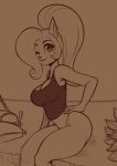  2020 activision bandicoot breasts cleavage clothed clothing coco_bandicoot crash_bandicoot_(series) female hair hi_res mammal marsupial monochrome one_eye_closed ponytail pose scorpdk sepia sepia_tones sitting solo thong underwear video_games wink 