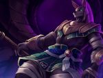  anthro anubian_jackal armor canid canine canis clothing jackal league_of_legends looking_at_viewer male mammal muscular muscular_male nasus_(lol) nurinaki riot_games solo video_games 