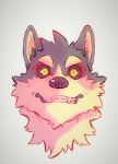  absurd_res anthro black_body black_fur black_nose black_sclera bust_portrait canid canine canis domestic_dog fangs fur garmr headshot_portrait heylaw21 hi_res looking_at_viewer male male_(lore) mammal markings portrait red_markings simple_background solo teeth tokyo_afterschool_summoners video_games yellow_eyes 
