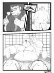  2020 anthro balls barely_visible_balls barely_visible_genitalia bathing belly butt clothing comic deadanthro eyes_closed eyewear genitals glasses hi_res humanoid_hands leib_(tas) male mammal moobs necktie nipples overweight overweight_male polar_bear shirt sitting smoking solo tokyo_afterschool_summoners topwear undressing ursid ursine video_games water 