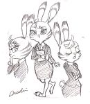  2018 anthro black_and_white clothed clothing crossed_arms crossgender disney ear_markings eyes_closed facial_markings female fully_clothed fur head_markings head_tuft hi_res jack_savage lagomorph leporid mammal markings mochigolo618 monochrome mtf_crossgender rabbit solo tuft zootopia 