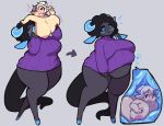  abdominal_bulge after_vore anthro anthro_pred april_(eerieviolet) belly big_breasts black_body black_fur black_hair black_sclera blue_eyes blue_insides blush body_in_mouth bottomless bovid breast_grab breasts butt caprine clothed clothing cloven_hooves curvy_figure cutaway duo eerieviolet elf eyelashes eyes_closed female female_pred female_prey fur grey_background hair hand_on_breast hi_res hooves horizontal_pupils horn huge_breasts humanoid humanoid_pointy_ears humanoid_prey inside_stomach internal larger_anthro larger_female larger_pred light_skin lizard_tail long_tail mammal nipples nude one_eye_closed open_mouth open_smile oral_vore sheep short_hair simple_background size_difference smaller_female smaller_humanoid smaller_prey smile soft_vore standing stomach swallowing sweater thick_thighs topwear voluptuous vore wet white_hair wide_hips 