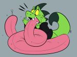  ambiguous_gender anthro bodily_fluids green_body green_skin growth hyper hyper_tongue lizard pastelcore reptile saliva scalie solo teeth tongue tongue_growth tongue_out worried yellow_sclera 