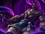  anthro anubian_jackal armor bulge canid canine canis clothing jackal league_of_legends looking_at_viewer male mammal muscular muscular_male nasus_(lol) nurinaki riot_games solo tentacles vel&#039;koz_(lol) video_games 